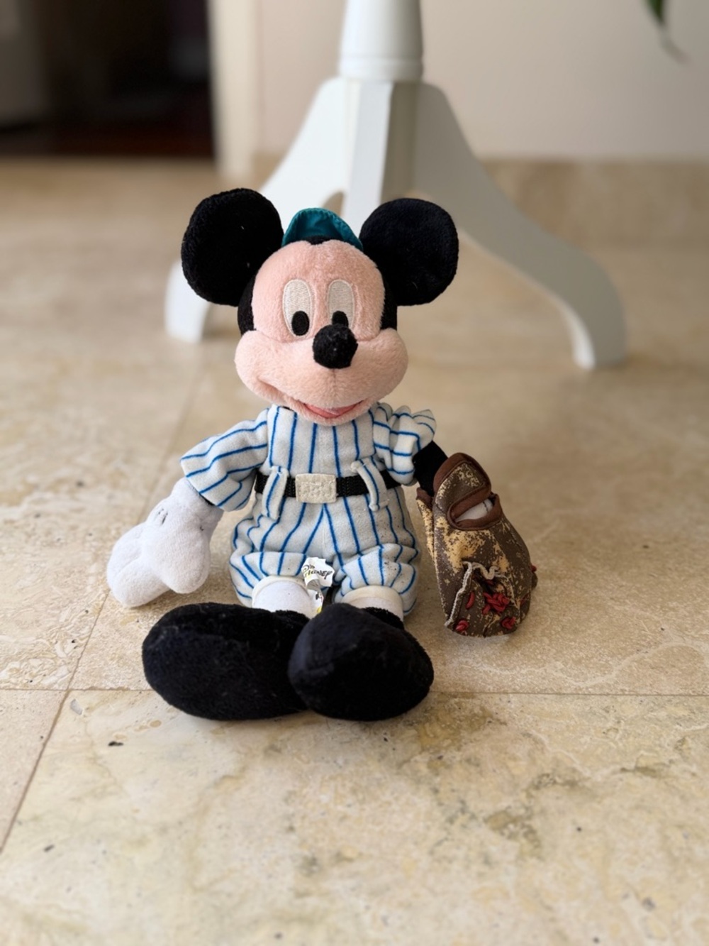 Disney Mickey Mouse Vintage Baseball Plush in Blue-Striped Outfit Collectible